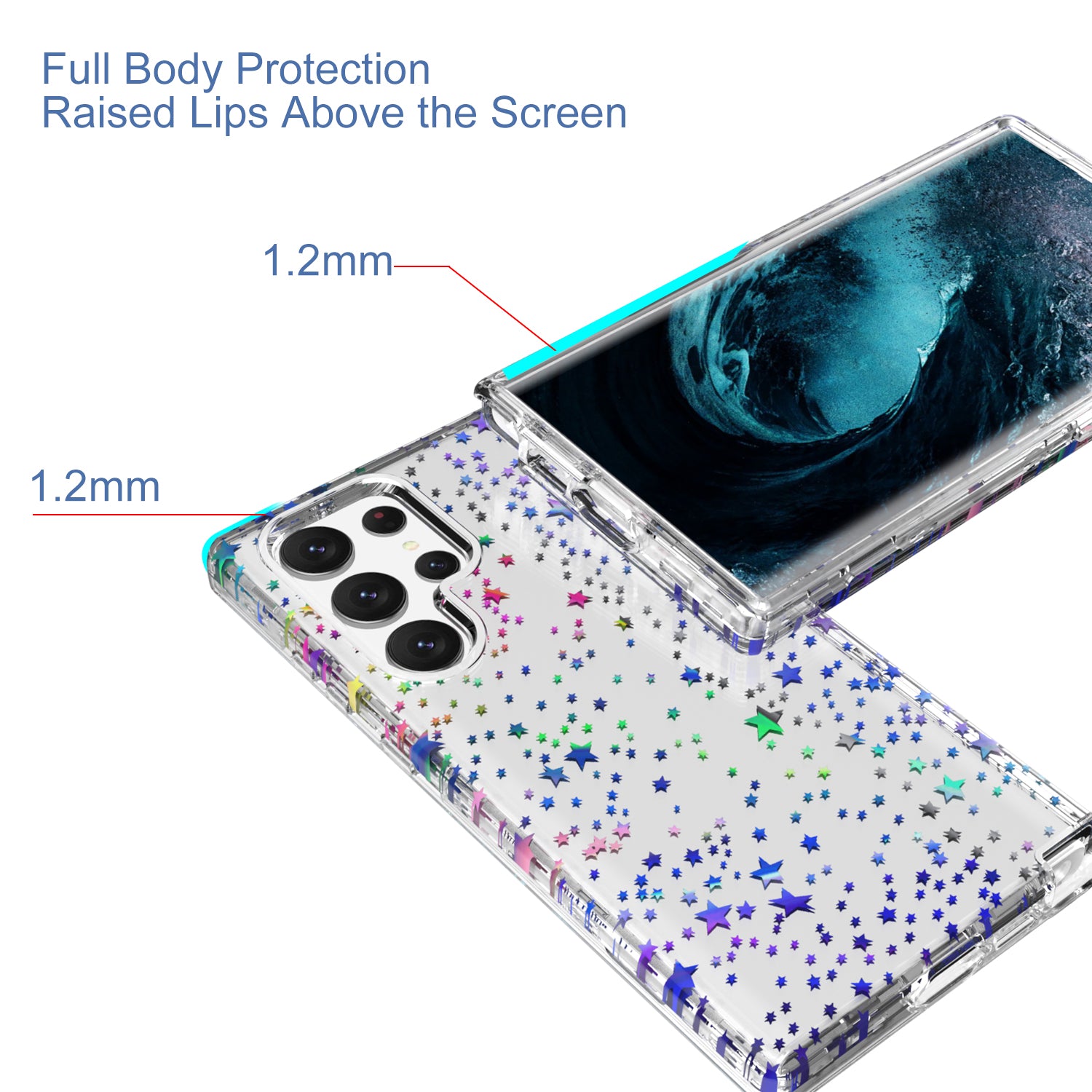For Samsung Galaxy S23 Ultra GW18 Clear Laser Pattern Bling Phone Case Thickened PC TPU Shockproof Cover For Samsung Galaxy S23 Ultra GW18 Clear Laser Pattern Bling Phone Case Thickened PC TPU Shockproof Cover